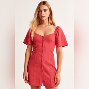 Abercrombie & Fitch Linen Blend Womans Size Med Vibrant Red Button Mini Dress